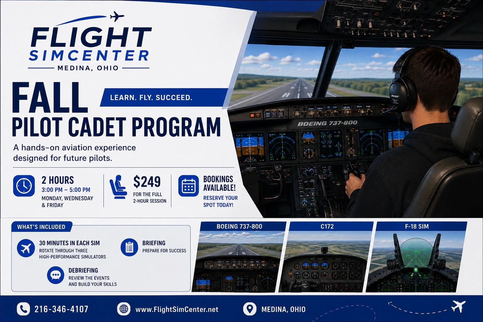 Young student pilots training in flight simulator
